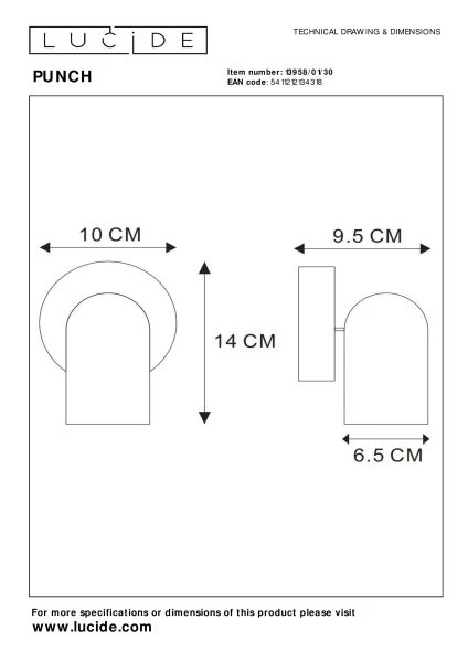 Lucide PUNCH - Spot plafond - 1xGU10 - Noir - technique